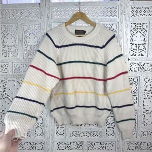 Vtg Eddie Bauer Striped Chunky Colorful Retro Hippie Sweater Sz Mens XL Fits L